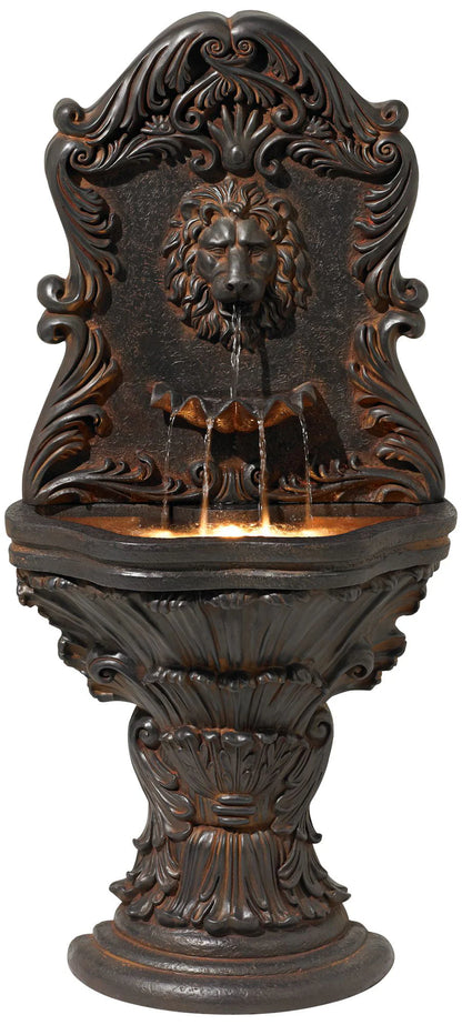 John Timberland Imperial Lion Acanthus Rustic Outdoor Floor Wall Water Fountain with LED Light 50" for Yard Garden Patio Home Deck Porch House Balcony