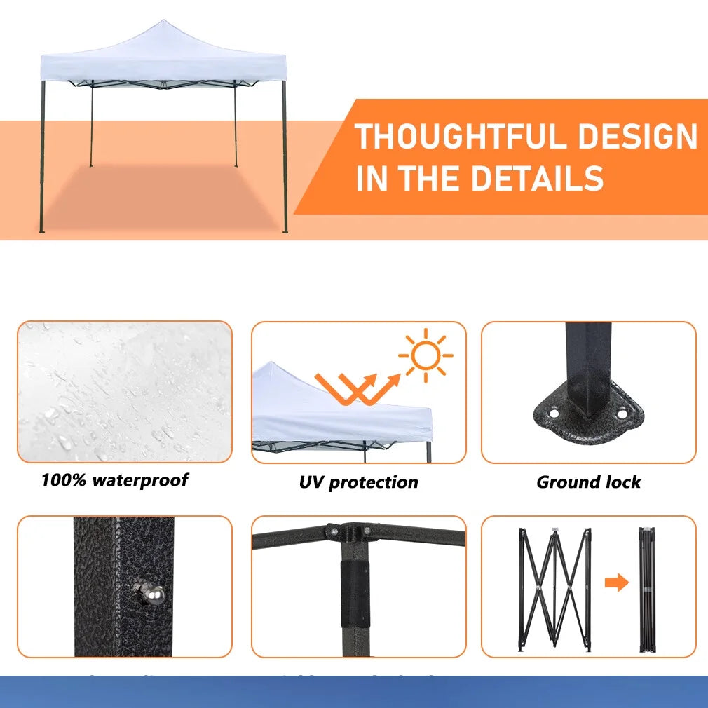 CL.HPAHKL 10' x 10' Outdoor Pop Up Canopy Tent with Wheeled Bag, Outdoor Shade Tent for Party One Push Patio Tent Canopy Instant Slant Leg Conopy for Backyard Outdoor Patio and Lawn