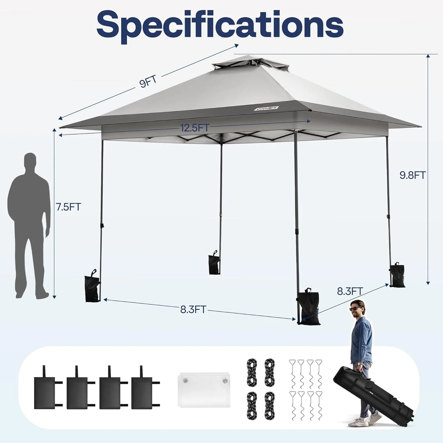SPECSTAR 10x10ft Pop Up Gazebo Tent One Push Setup Canopy Tent Heavy Duty with Wheel Carry Bag and 4 Sandbags, 2 Tiers Roof for Patio Garden Backyard, Beige