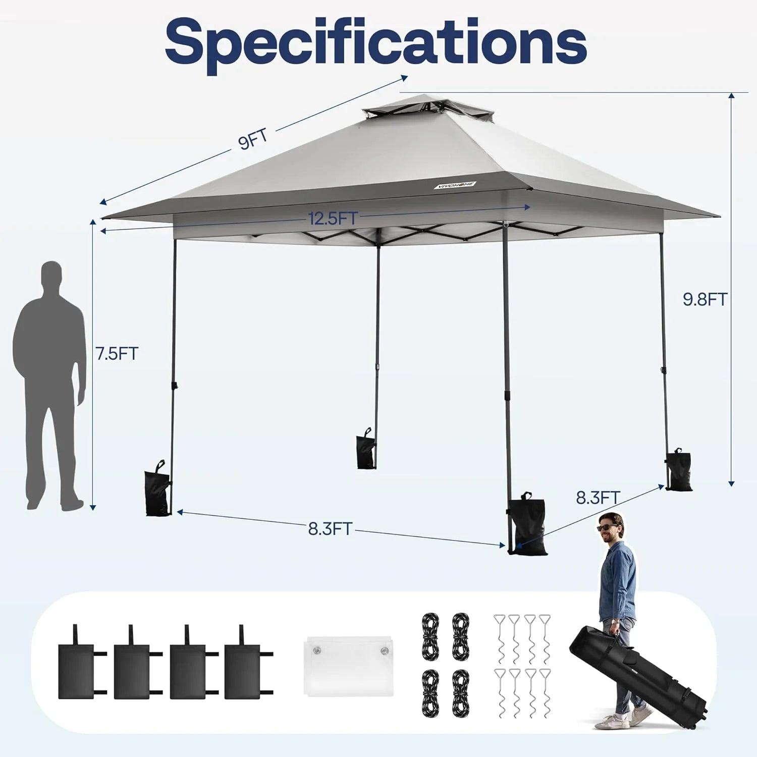 SPECSTAR 10x10ft Pop Up Gazebo Tent One Push Setup Canopy Tent Heavy Duty with Wheel Carry Bag and 4 Sandbags, 2 Tiers Roof for Patio Garden Backyard, Beige