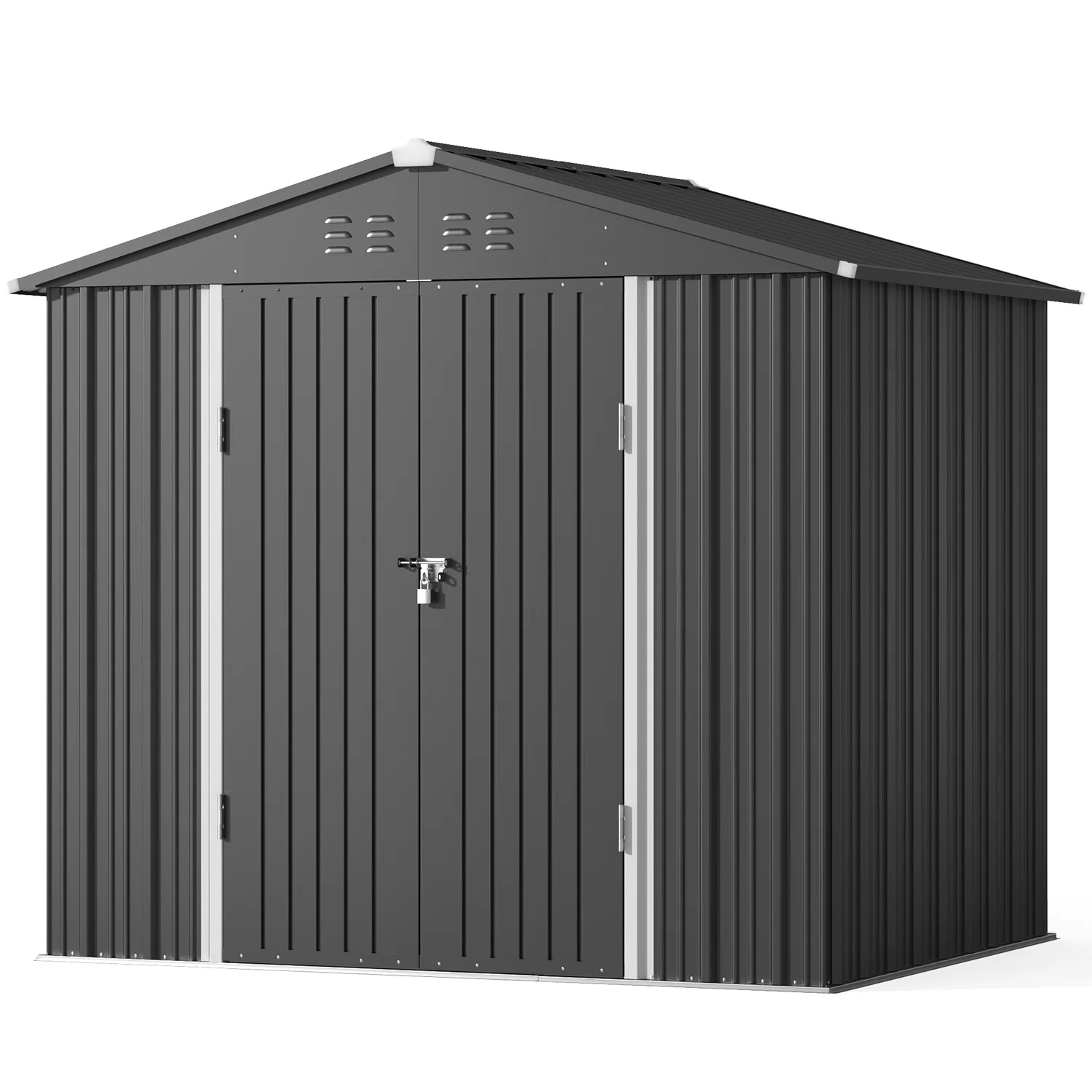 8' x 6' Outdoor Storage Shed, Lofka Garden Metal Shed with Double Lockable Doors and Air Vents for Patio, Garden, Backyard, Lawn, Gray
