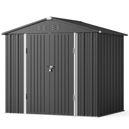 8' x 6' Outdoor Storage Shed, Lofka Garden Metal Shed with Double Lockable Doors and Air Vents for Patio, Garden, Backyard, Lawn, Gray