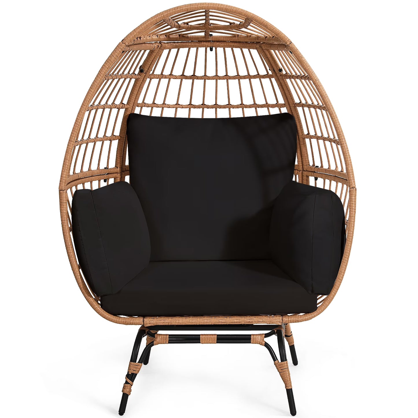 Skandiquip Oversized Rattan Adult Egg Chair, 360 Swivel, Outdoor Patio Chair with overstuffed Cushions, Indoor Large Wicker Egg Chair, Natural Rattan, Beige Cushion