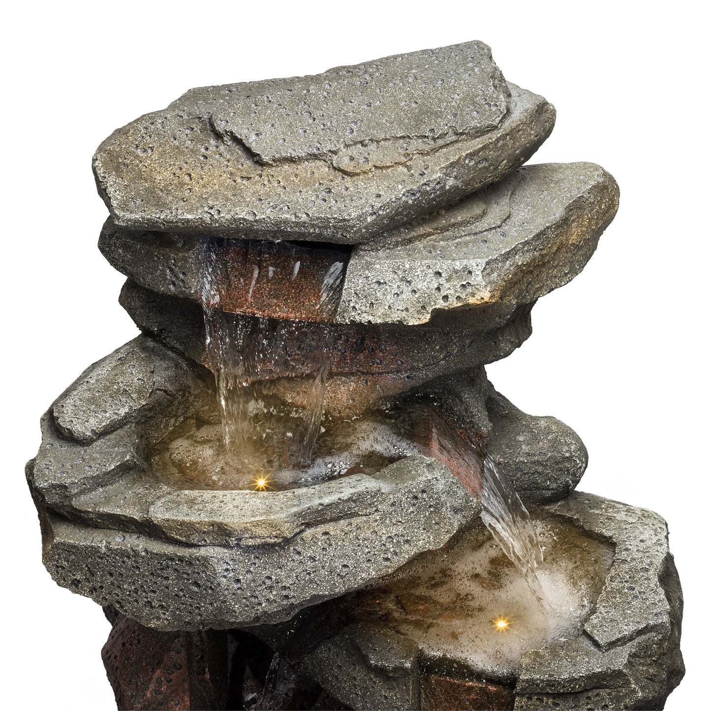 Alpine Corporation WIN1184 40" Outdoor Floor 3-Tiered Rock Waterfall Fountain with LED Lights, Natural Stone Look - Cascading Water Feature for Gardens, Patios, Yards, and Outdoor Dcor, Gray