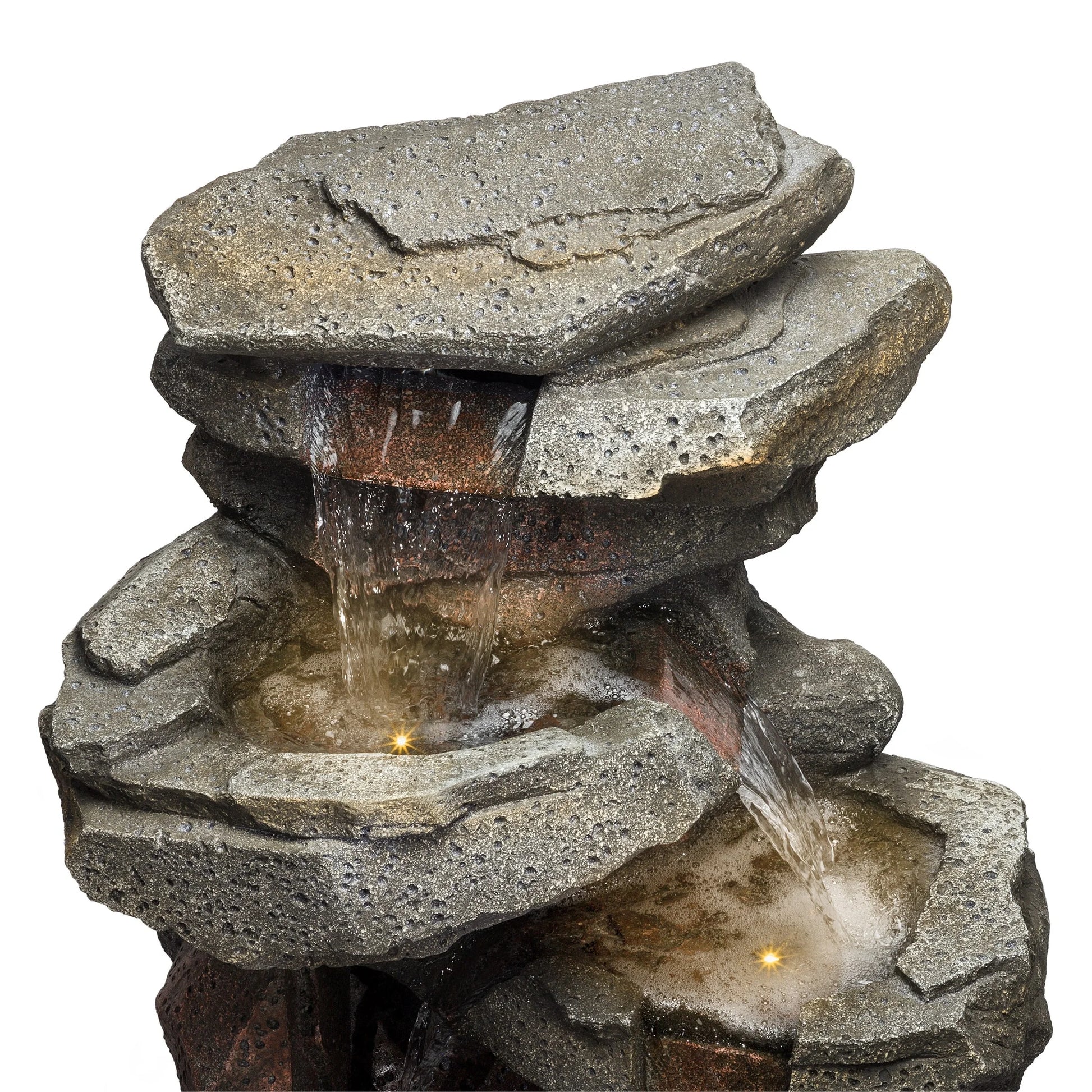 Alpine Corporation WIN1184 40" Outdoor Floor 3-Tiered Rock Waterfall Fountain with LED Lights, Natural Stone Look - Cascading Water Feature for Gardens, Patios, Yards, and Outdoor Dcor, Gray