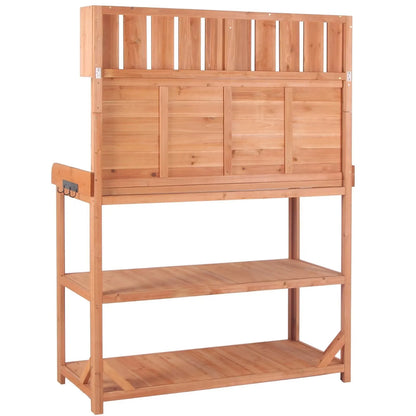 65" Outdoor Potting Bench Table, Farmhouse Wooden Garden Patio Workstation with 4 Storage Shelves and 3 Side Hooks, Multifunctional Potting Planting Table for Mudroom, Backyard, Natural