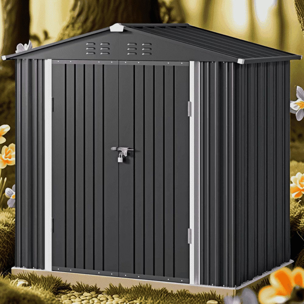 Asofer Outdoor Storage Shed, 6 x 4 FT Metal Garden Shed with Double Lockable Doors,for Backyard Patio Lawn-Dark Grey