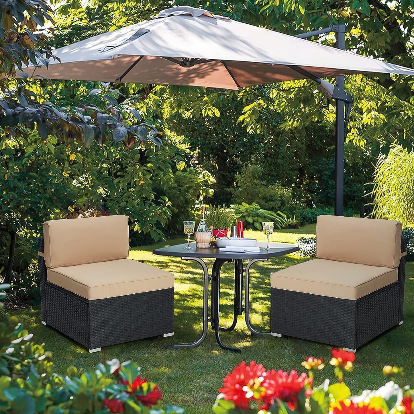 Danrelax 7-Piece Outdoor Sectional Sofa Patio Conversation Set, PE Rattan Wicker Furniture, Steel Frame, Brown