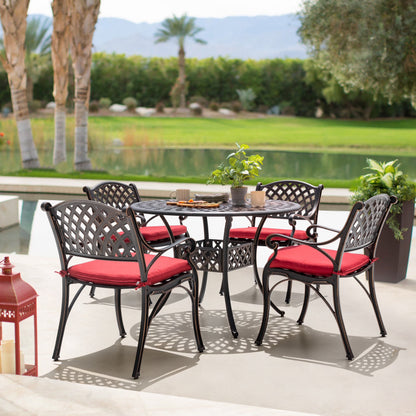 Nuu Garden 5-Piece Outdoor Bar Set, Outdoor Patio Dining Furniture Set, Round Dining Table with Umbrella Hole and Patio Dining Chairs, Bronze