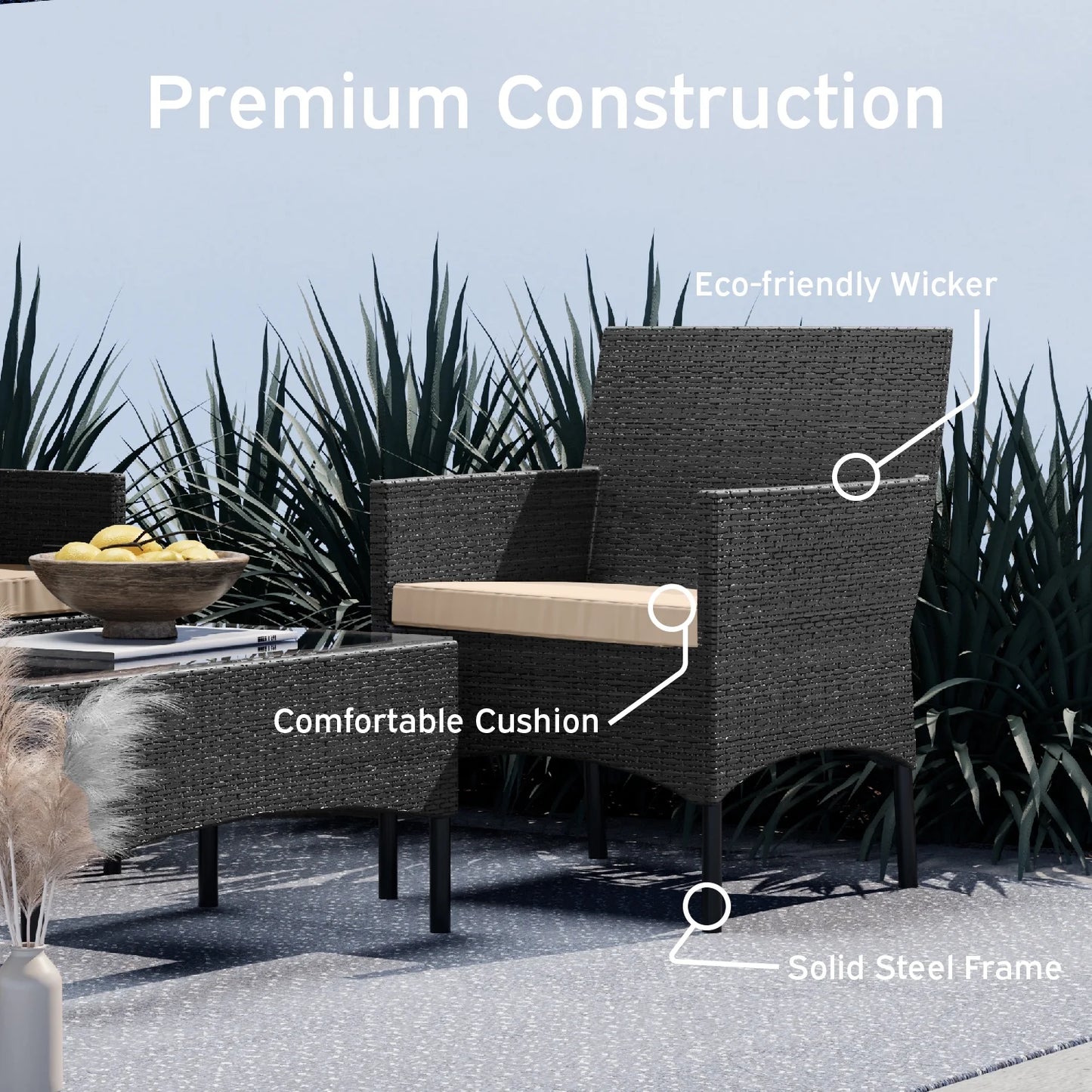 Nestl 4-Piece Outdoor Patio Furniture Set, Wicker Patio Conversation Set, Black/Beige