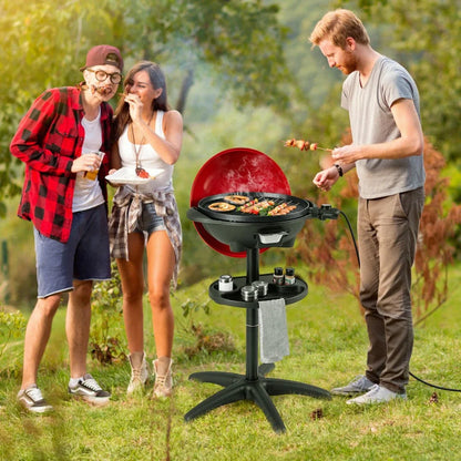 GVN Garden Grill, Patio Backyard Barbecue Grill,1350 W Outdoor Electric BBQ Grill with Removable Stand Easy to Install-Red
