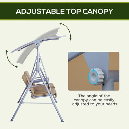 Outsunny 2 Person Porch Swing with Stand, Outdoor Swing with Canopy, Pivot Storage Table, 2 Cup Holders, Cushions for Patio, Backyard, Dark Blue