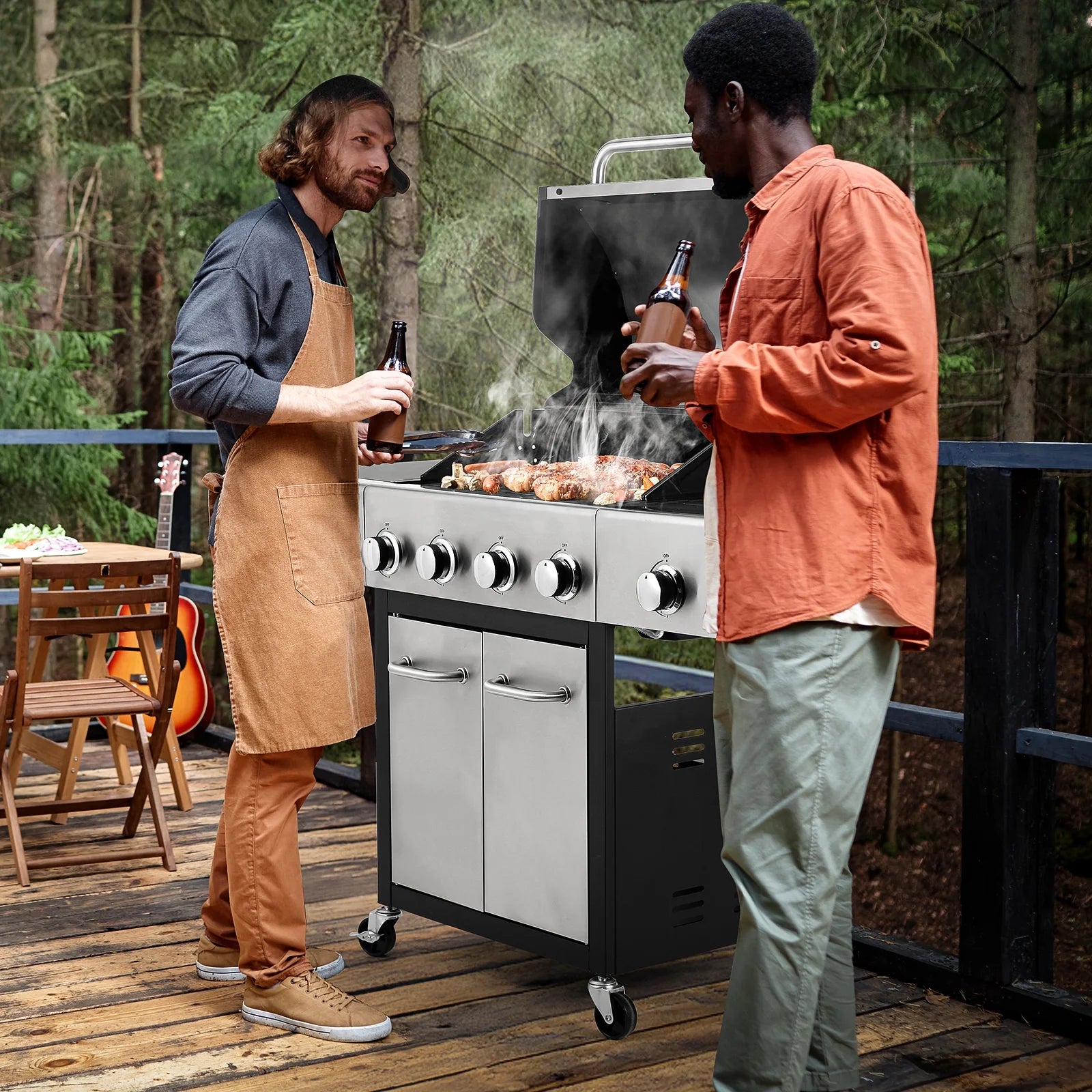 Pirecart 4 Burner Propane Gas Grill Stainless Steel BBQ Grill with 12,000 BTU Side Burner for Outdoor Cooking Kitchen and Patio Backyard Barbecue
