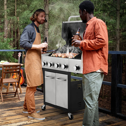 Pirecart 4 Burner Propane Gas Grill Stainless Steel BBQ Grill with 12,000 BTU Side Burner for Outdoor Cooking Kitchen and Patio Backyard Barbecue