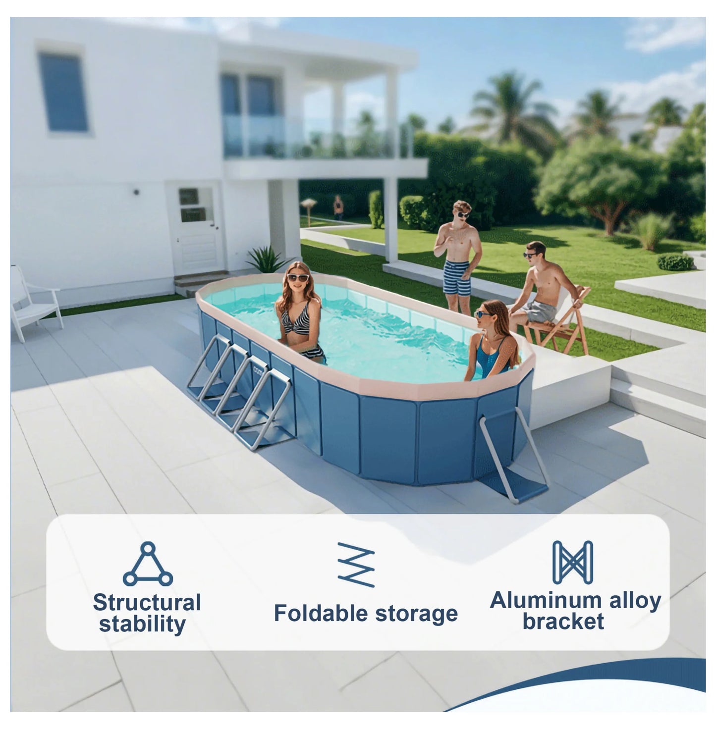 3.65m PVC Folding Pool - Outdoor Swimming Pool for Patio, Beach & Garden - Durable, Non-Inflatable, Easy Setup & Storage