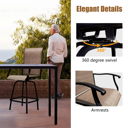 LACOO Patio Bar Height Bistro Chair Set of Two,Tan