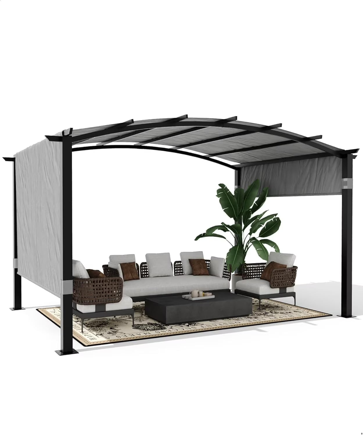 Outdoor Pergola Steel Arched Pergola with Adjustable Canopy for Patio, Backyard and Garden