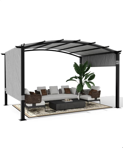 Outdoor Pergola Steel Arched Pergola with Adjustable Canopy for Patio, Backyard and Garden