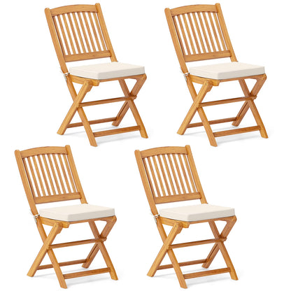 Topbuy Patio Folding Chair Set of 4 Portable Acacia Wood Dining Chairs with High Back & Seat Cushions Navy