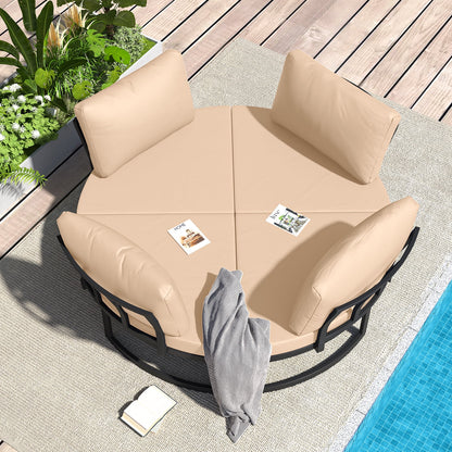 AECOJOY Metal Patio Furniture Set 73" Outdoor Conversation Set Patio Sectional Sofa Couch with Removable Cushions in Beige