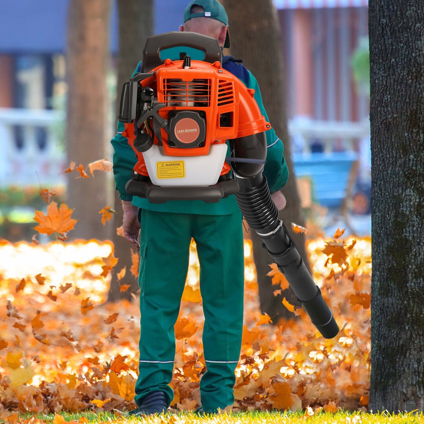 Birinta 1 Set Leaf Blower Backpack Style 52CC Two-stroke 1.25 KW Adjustable Tube Gas Powered Dust Blower Supplies for Garden Patio Cleaning, Lawn Care, Blowing Leaves and Dust
