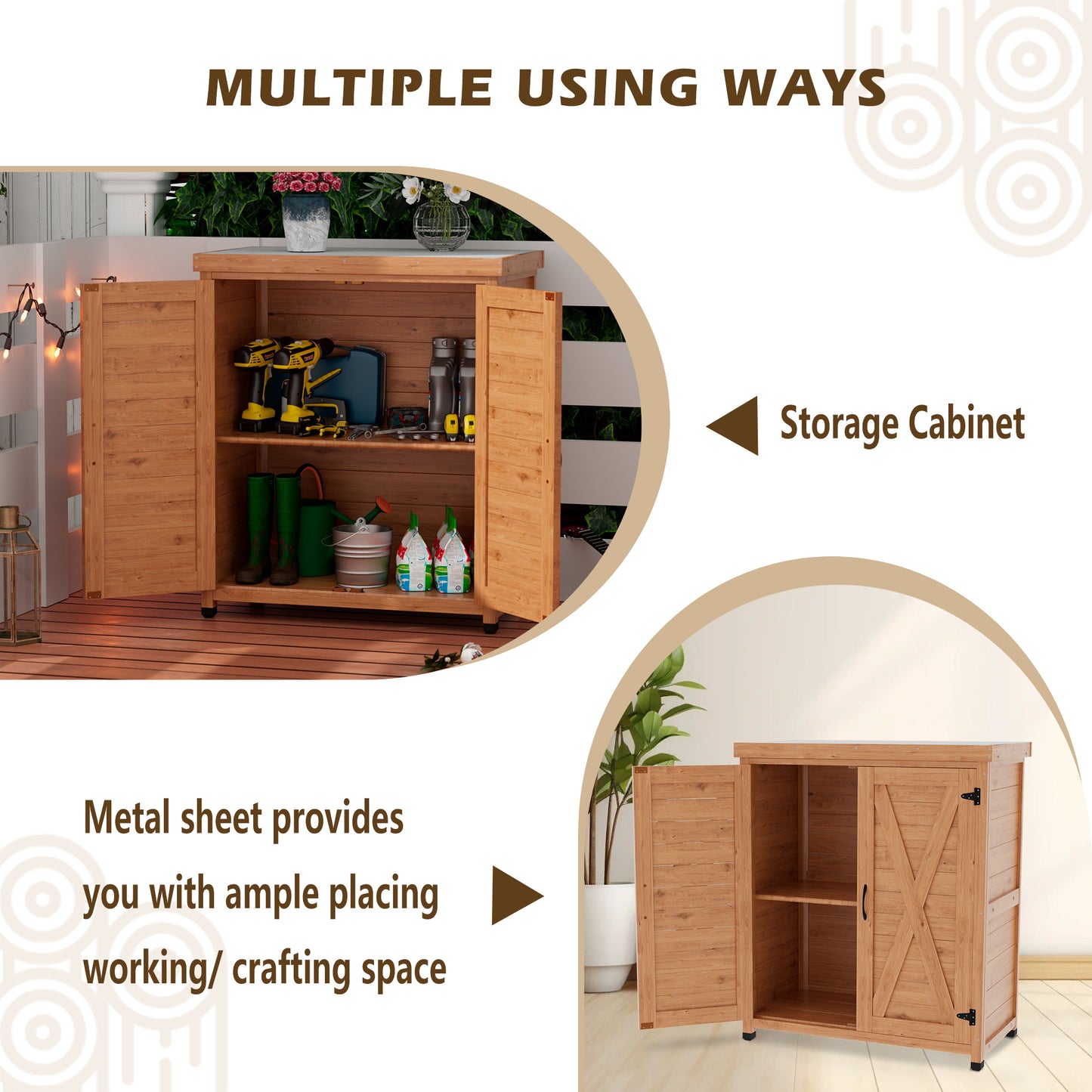 Durable Cedar Potting Bench w/Storage Cabinet & Metal Top - 31" Gray Outdoor Work Station for Patio, Balcony, Garden - Weather-Resistant, Stable X-Design