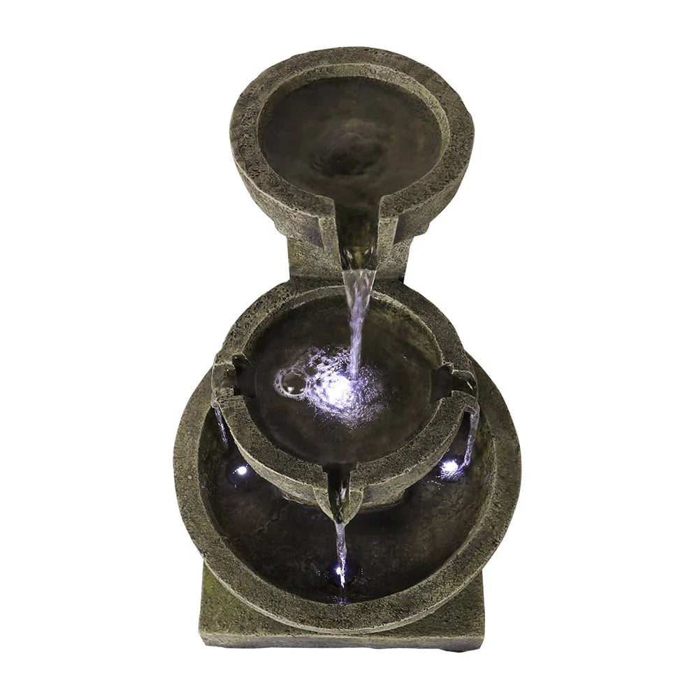 Willwolf 3-Tiered Water Fountain with Flat Bottom,Outdoor Fountain with LED Lights,Modern Fountain for Garden Porch and Patio,Resin Waterfall Fountain