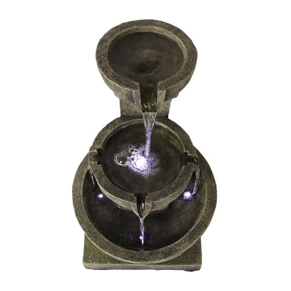 Willwolf 3-Tiered Water Fountain with Flat Bottom,Outdoor Fountain with LED Lights,Modern Fountain for Garden Porch and Patio,Resin Waterfall Fountain
