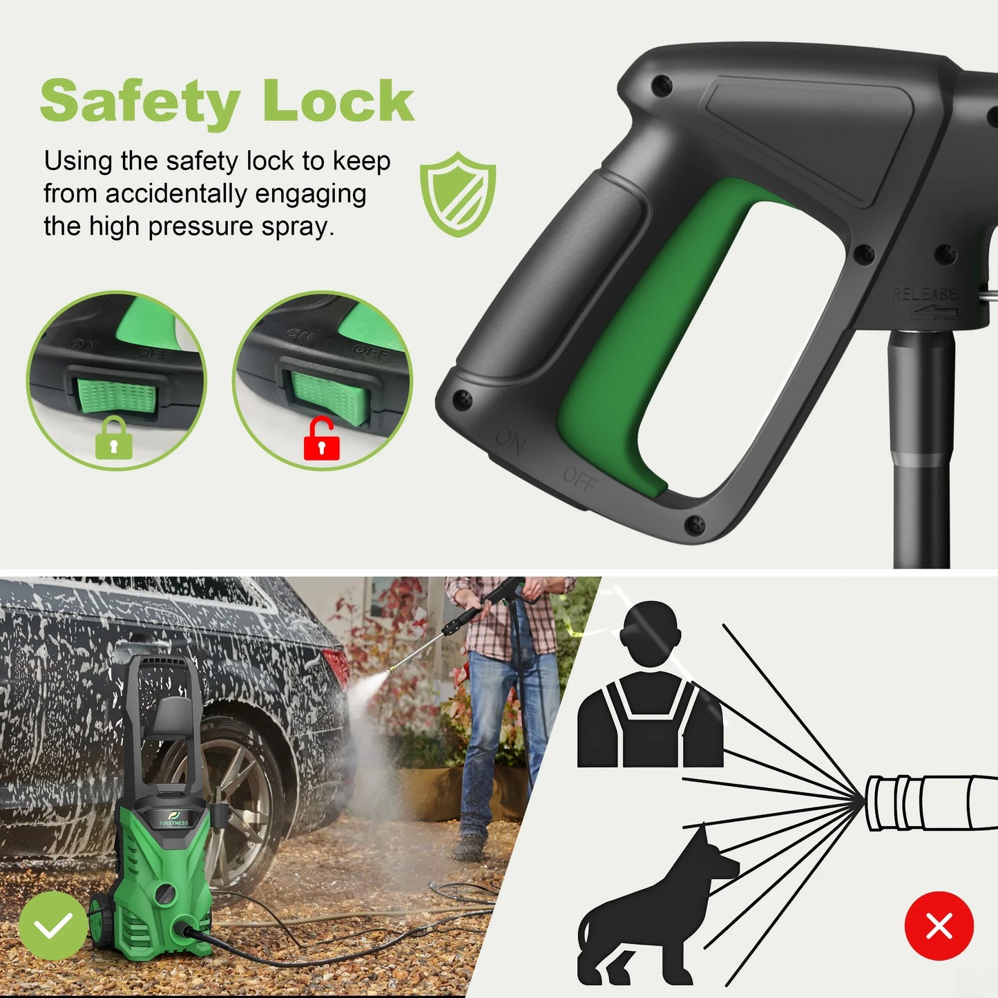 Firstness Pressure Washer 3500 PSI, Electric Power Washer w/26 ft Hose, 4 Quick Connect Nozzles, High Pressure Cleaning Machine with Foam Cannon, Portable to Clean Patios, Cars, Fences, Driveways