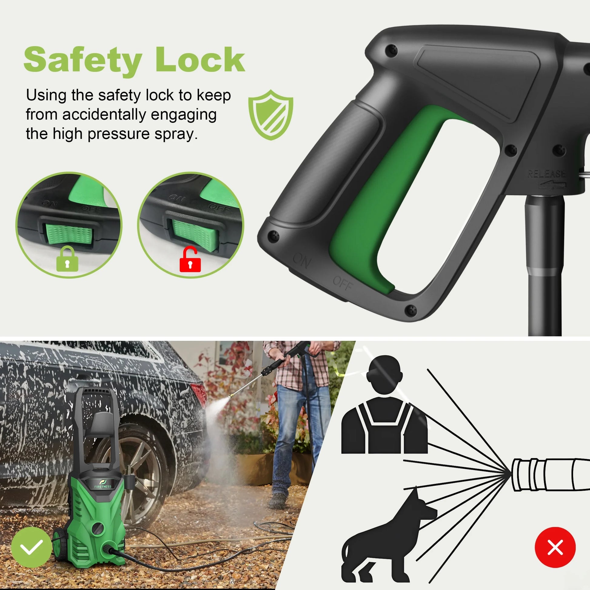 Firstness Pressure Washer 3500 PSI, Electric Power Washer w/26 ft Hose, 4 Quick Connect Nozzles, High Pressure Cleaning Machine with Foam Cannon, Portable to Clean Patios, Cars, Fences, Driveways