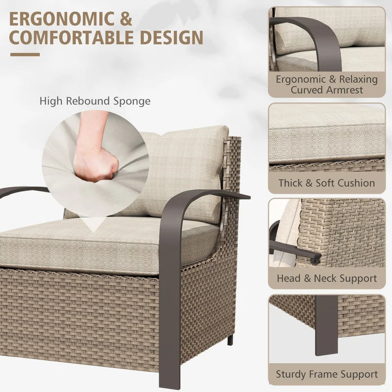 GAZEBETER 2Pcs Wicker Patio Chairs,Modern All Weather Outdoor Ratten Chairs with Seat Cushions and Thicking Back,Beige