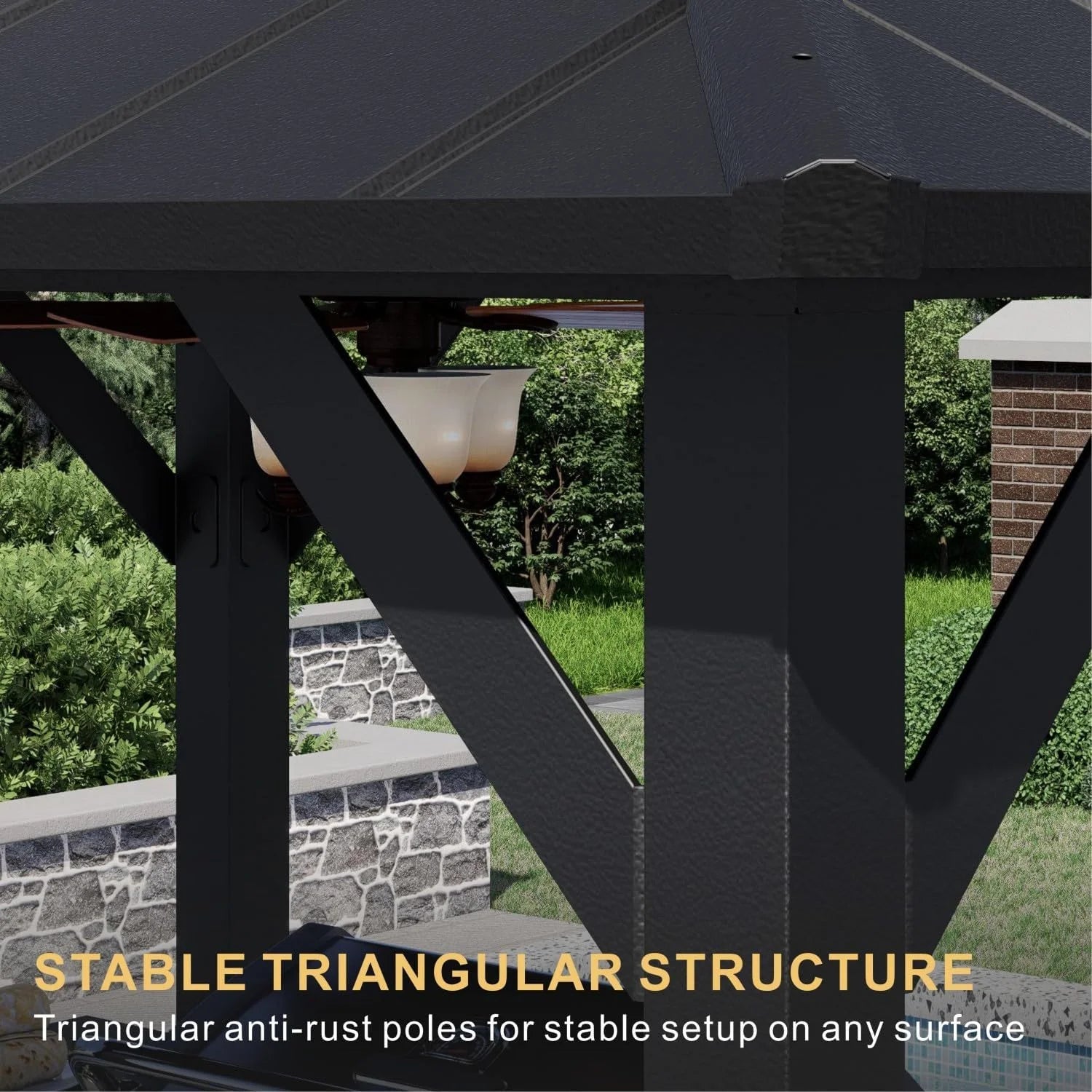SOLUMIA 8'x6' Grill Gazebo with Double Roof, Aluminum Frame, Side Shelves, Galvanized Steel, for Patio, Backyard, Black