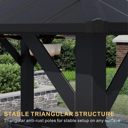 SOLUMIA 8'x6' Grill Gazebo with Double Roof, Aluminum Frame, Side Shelves, Galvanized Steel, for Patio, Backyard, Black