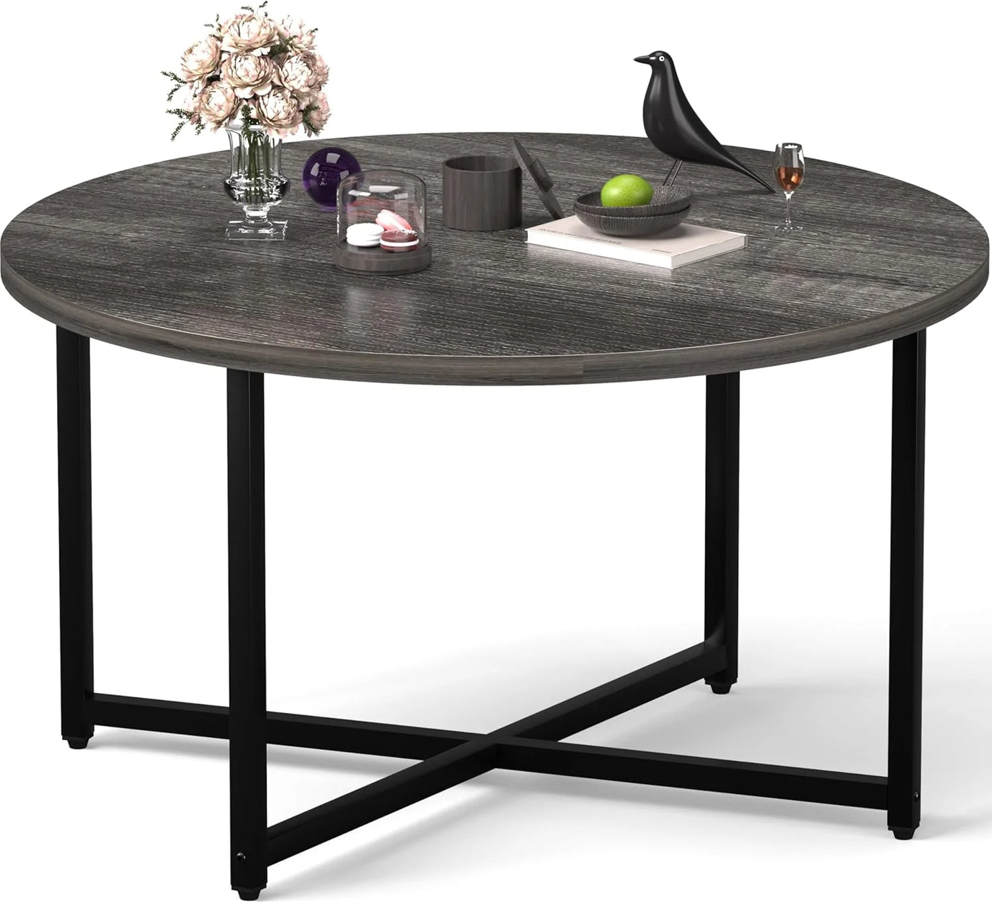 Round Coffee Table, 31.5" Circle Coffee TableRoma Round Coffee Tables Living Room, Large Coffee Table Round for Indoor & Outdoor Use, Office, Patio or Garden, Large Gray(31.5" D x 17.7" H)