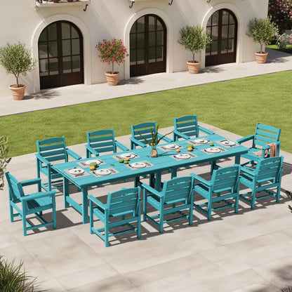 KINGYES 7-Piece Outdoor Dining Set, HDPE Patio Table and Chairs with Umbrella Hole, Gray