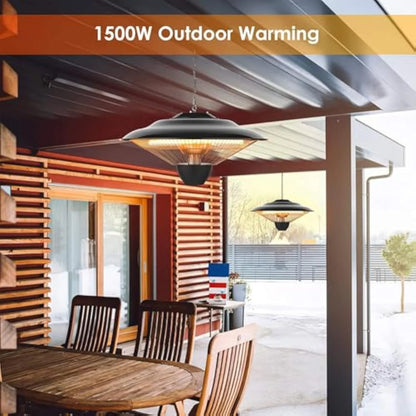Ecotronic 1500W Halogen Infrared Electric Patio Heater with Adjustable Chain, Indoor/Outdoor Use, Black