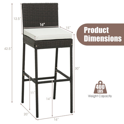 Costway 4 PCS Patio Wicker Barstools Bar Height Chairs with Cushions Backyard Off White