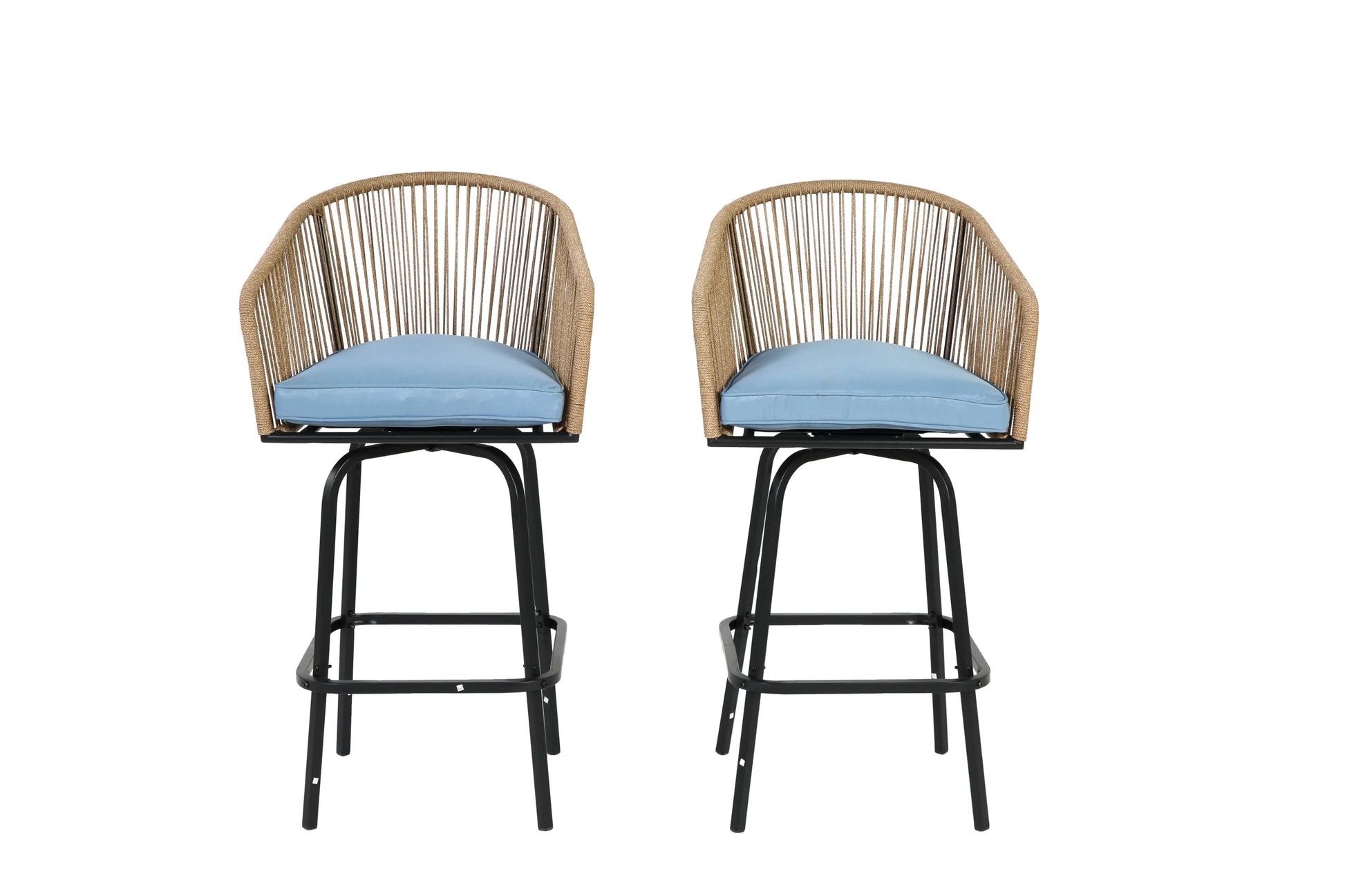 MOONMISS Outdoor Patio 360° Swivel All Weather Rattan Bar Stools(set of 2) with Backrest-Gray