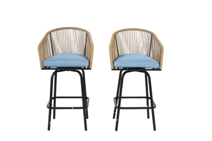MOONMISS Outdoor Patio 360° Swivel All Weather Rattan Bar Stools(set of 2) with Backrest-Gray