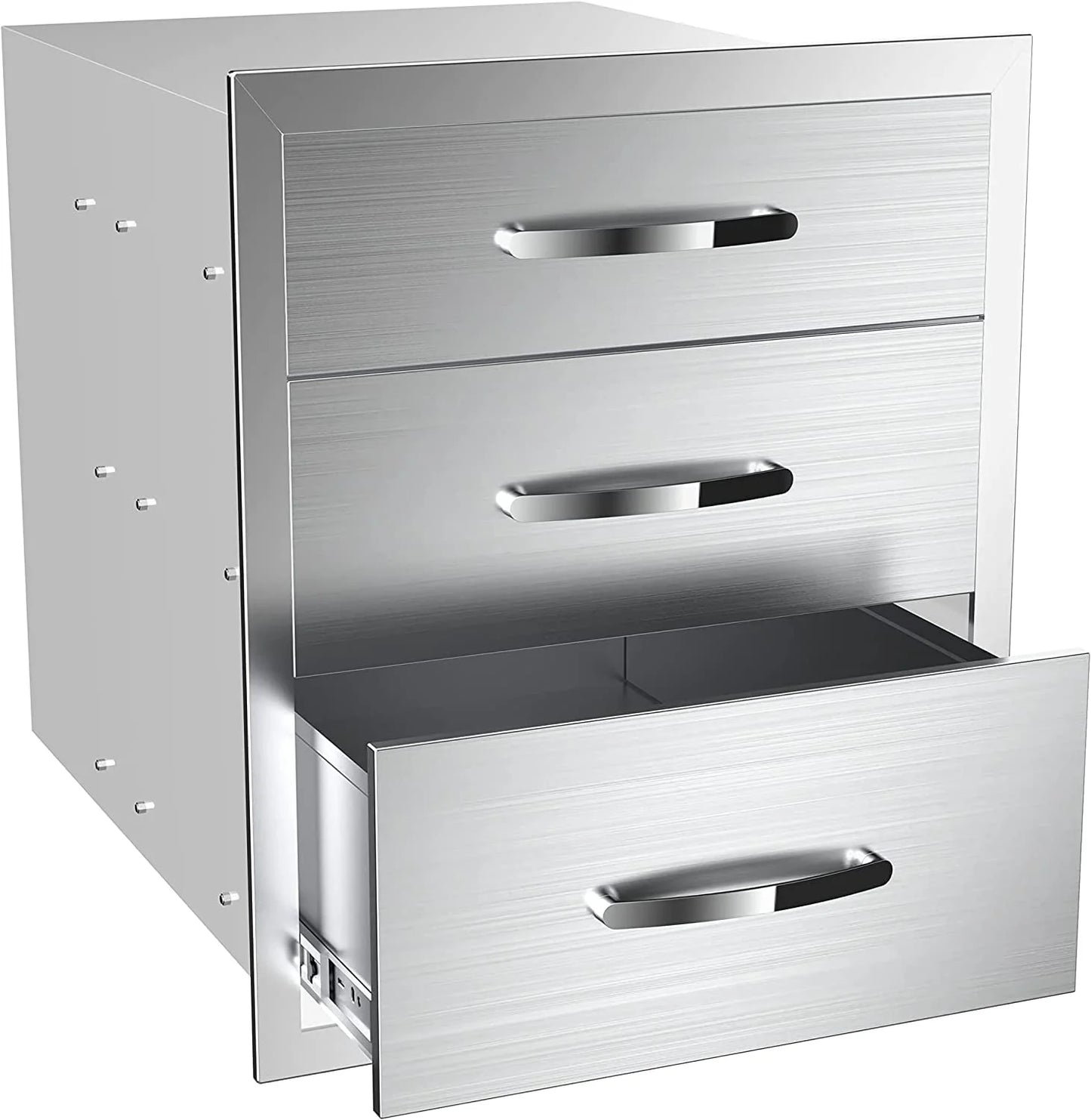 Outdoor Kitchen Drawers 14" W x 21" H x 23" D, Flush Mount Triple Access BBQ Drawers,BBQ Island Drawers for Outdoor Kitchens or BBQ Island Patio Grill Station