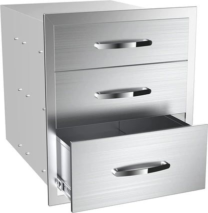 Outdoor Kitchen Drawers 14" W x 21" H x 23" D, Flush Mount Triple Access BBQ Drawers,BBQ Island Drawers for Outdoor Kitchens or BBQ Island Patio Grill Station
