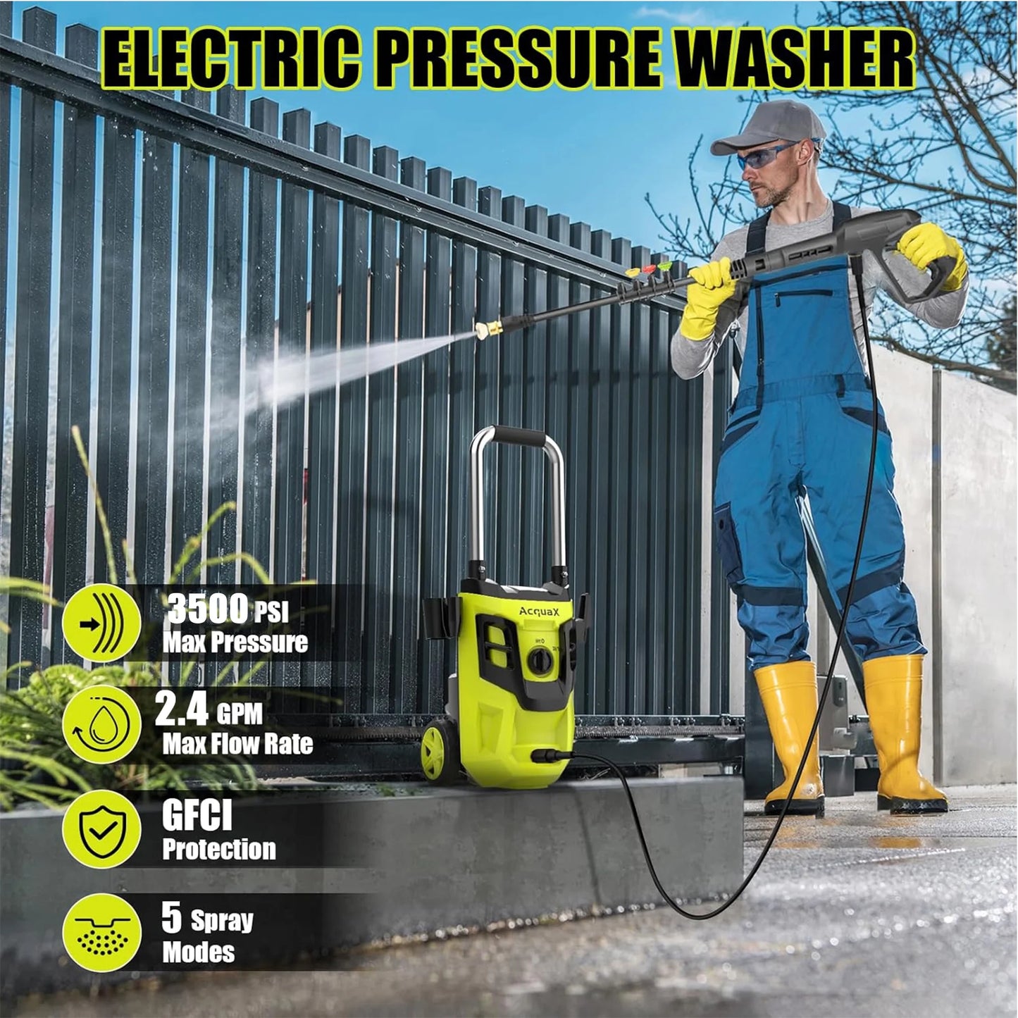 Electric Pressure Washer 3500 PSI Max 2.4 GPM Electric Power Washer with 4 Nozzles for Cars/Patios/Diverway/Fences