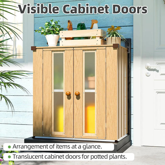 AECOJOY Small Outdoor Storage Cabinet Waterproof with Shelves, Deck Box, Vertical Garden Storage Sheds, Garden Sheds & Outdoor Storage Cabinet Weatherproof for Patio Wood Grain