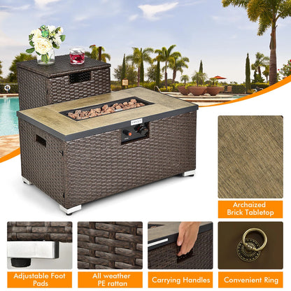 Costway 8PCS Patio Rattan Furniture Set Fire Pit Table Tank Holder Cover Deck Black