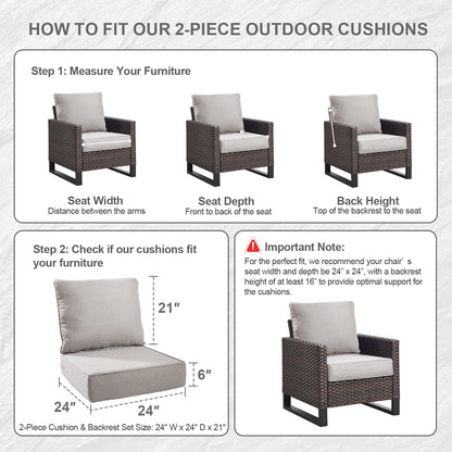 Terraloom 6 Inch Outdoor Cushions 24x24" - Water Resistant 2 Set Deep Seating Patio Chair Back& Seat Cushion for Wicker Rocking Swivel Chairs Loveseat Couch Sectional Sofa in Beige
