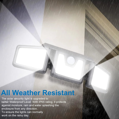 Solar Lights Outdoor, 2Pcs Solar Security Lights Motion Sensor Outdoor Flood Lights, Solar Porch Shop Light 270° Wide Angle Illumination,3 Heads Adjustable IP65 74 LEDs for Home Garden Patio Yard