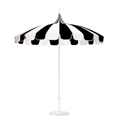 California Umbrella Pagoda Series 8.5 Ft Round Aluminum Pagoda Patio Umbrella W/Push Lift & Steel Wire Ribs - White Frame/Sunbrella Pacific Blue Stripe Canopy