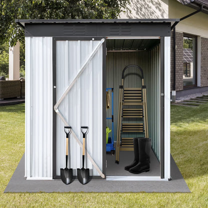 SYNGAR Storage Sheds 5 x 3 ft, Outdoor Storage Cabinet with Lockable Door Sloped Roof, Outdoor Storage Box Waterproof UV Proof for Patio Garden, Metal Tool Shed, White