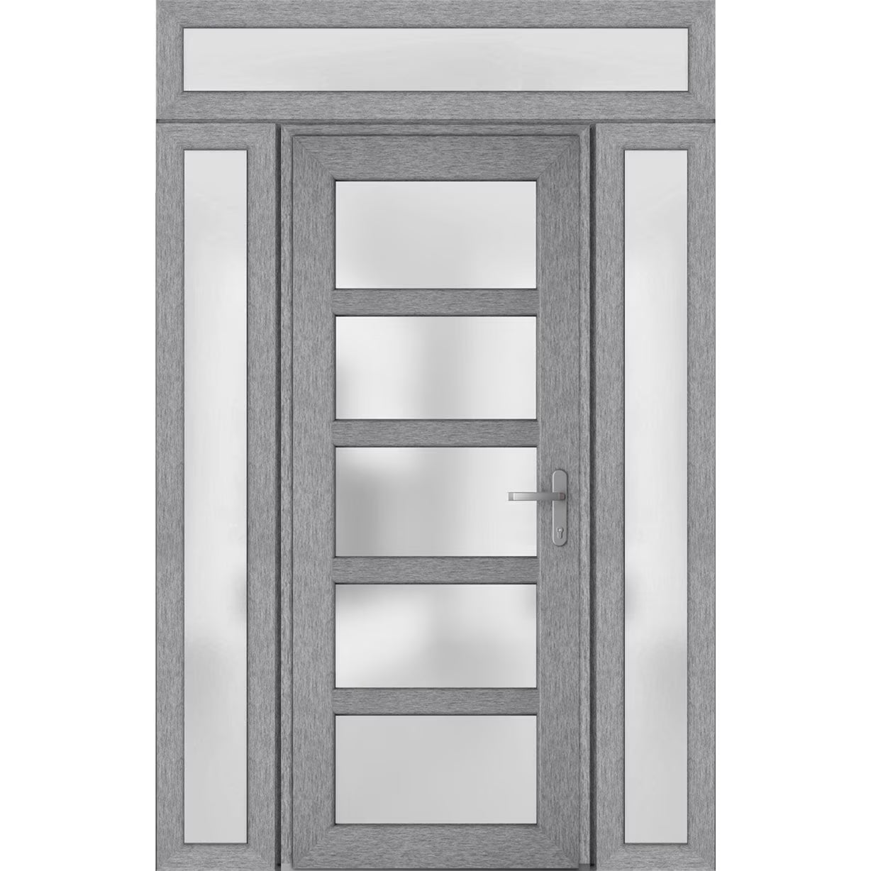 Front Exterior Prehung Metal-Plastic Door Frosted Glass/Manux 8002 Grey Ash/2 Side and Top Window/Office Commercial and Residential Doors Entrance Patio Garage 60" x 94" Left-hand Inswing