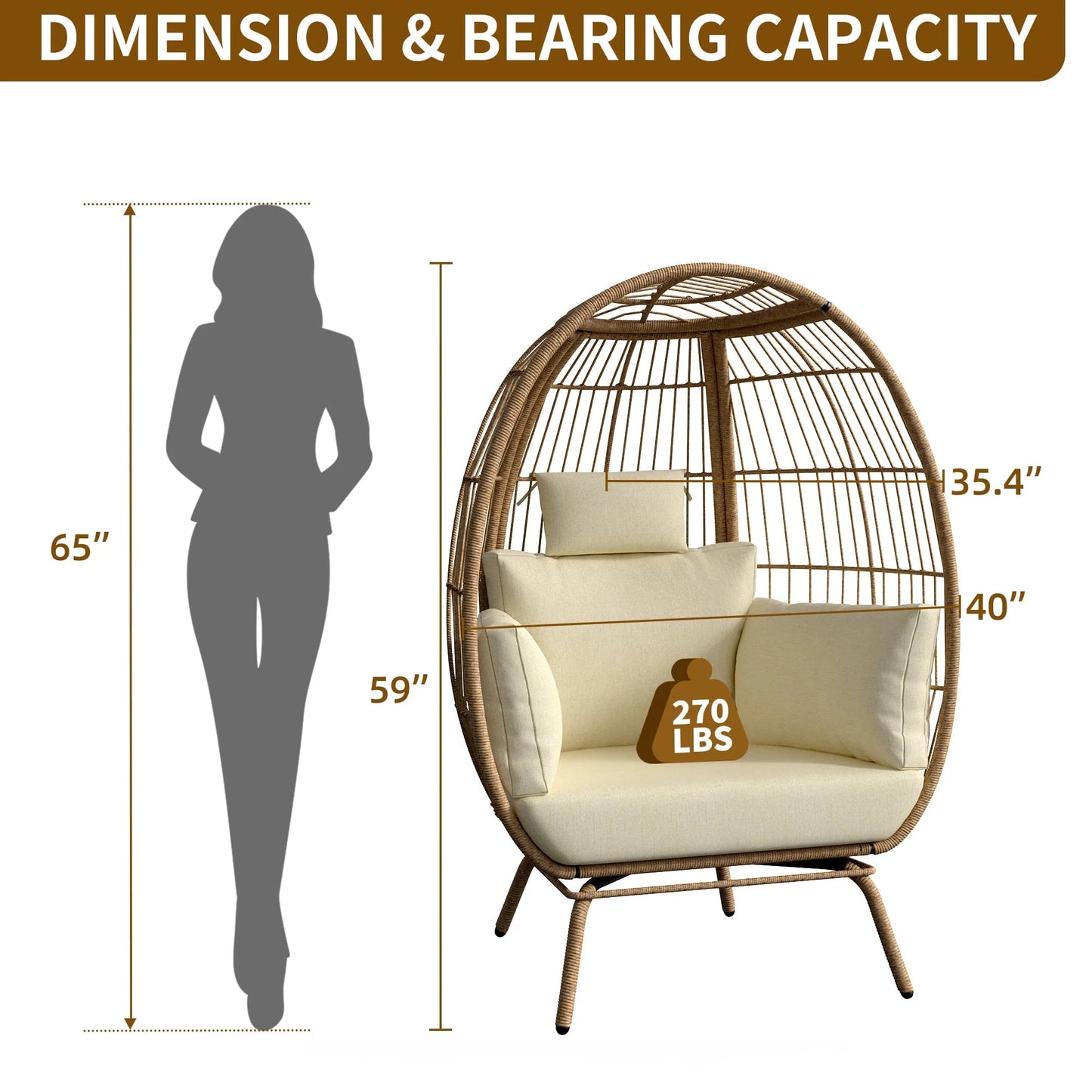 DWVO Wicker Egg Chair, Oversized Indoor Outdoor Lounger for Patio, Backyard, Living Room, Beige